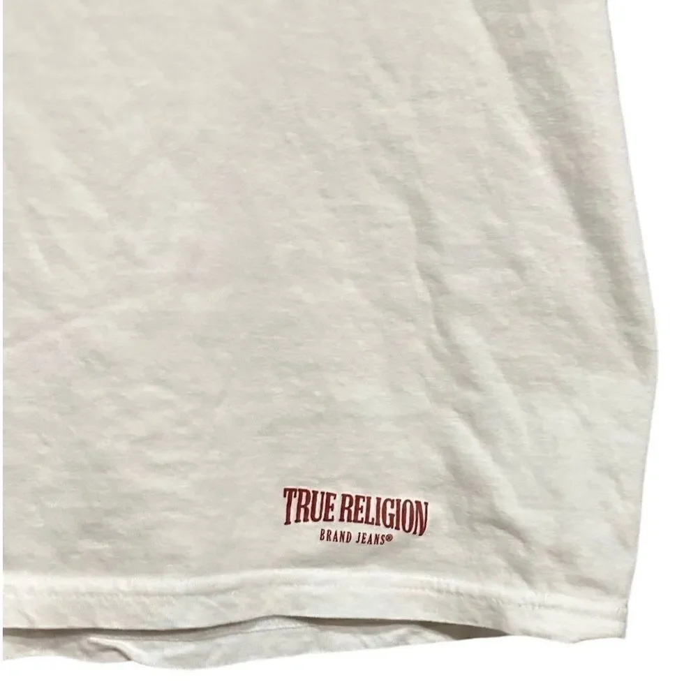 True Religion Large White V Neck T-Shirt Rust Print